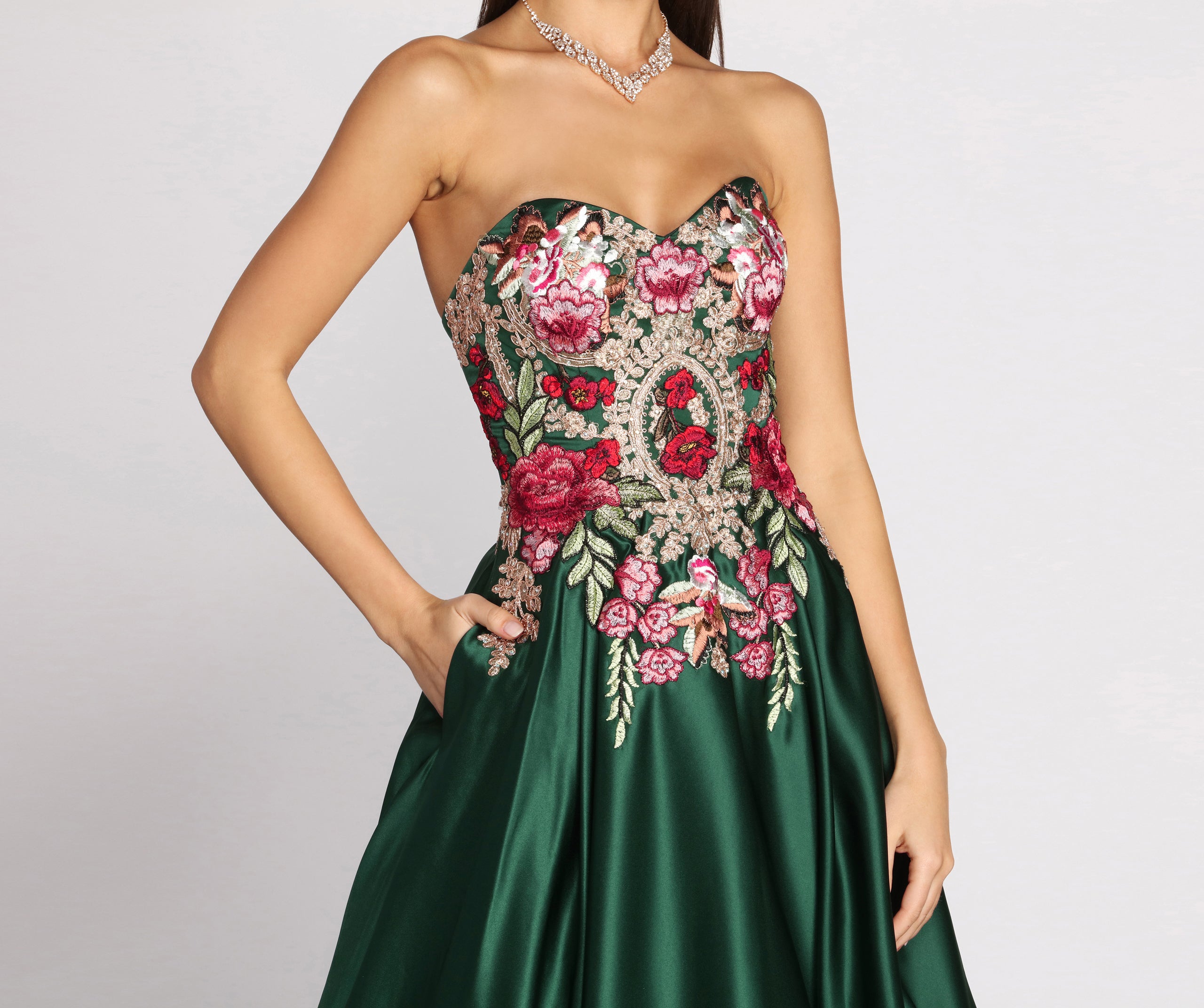 Joanne Floral Satin Ball Gown