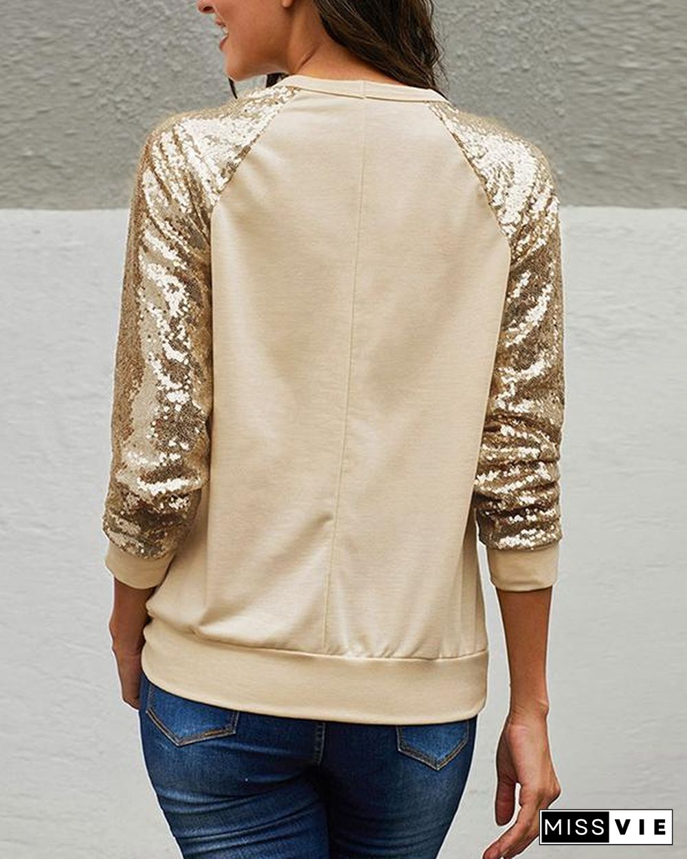 T-Shirt With Sequined Sleeves