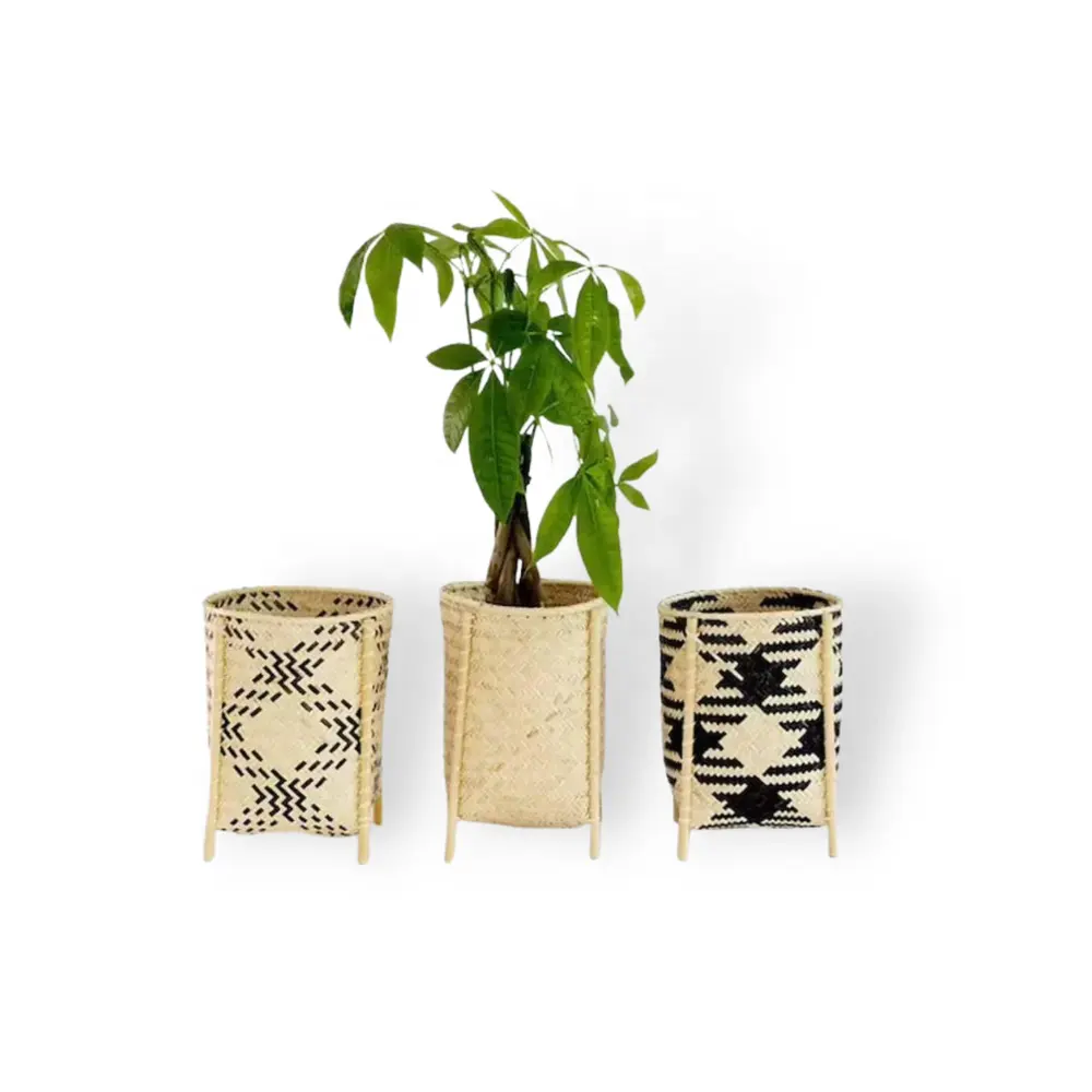 Tall Bamboo Planter Cover Handmade Woven Bamboo Flower Pots cover storage Basket for indoor outdoor planter