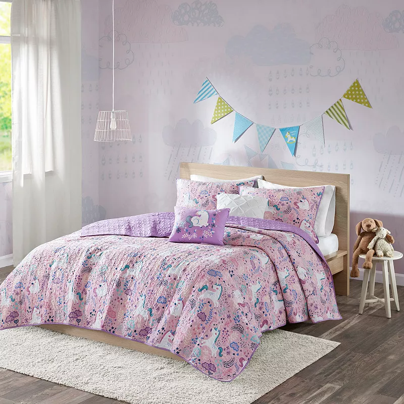 Urban Habitat Kids Ella Reversible Unicorn Cotton Quilt Set with Throw Pillows