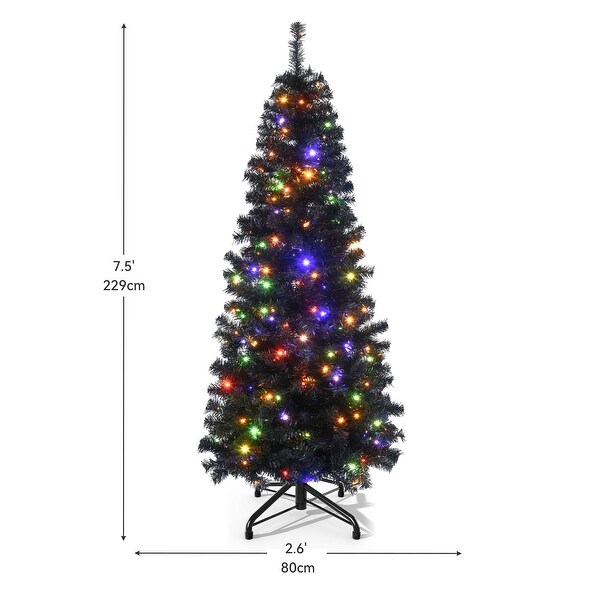 6/7.5 Ft Slim PreLit Black Pencil Christmas Tree with 700 Branch Tips and 200 LED Lights for Home，Office，and Party Decor