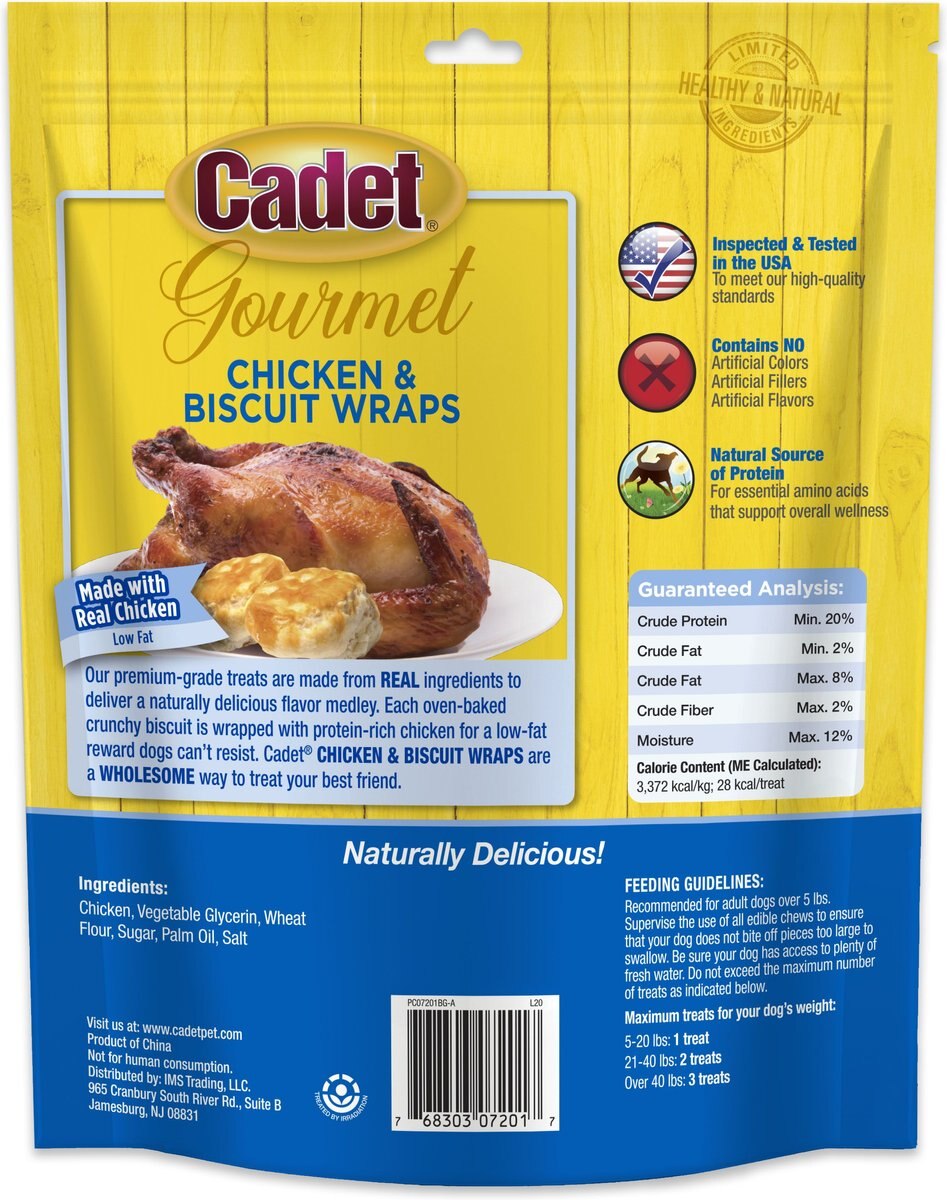 Cadet Gourmet Chicken Wrapped Biscuit Dog Treats， 14-oz bag