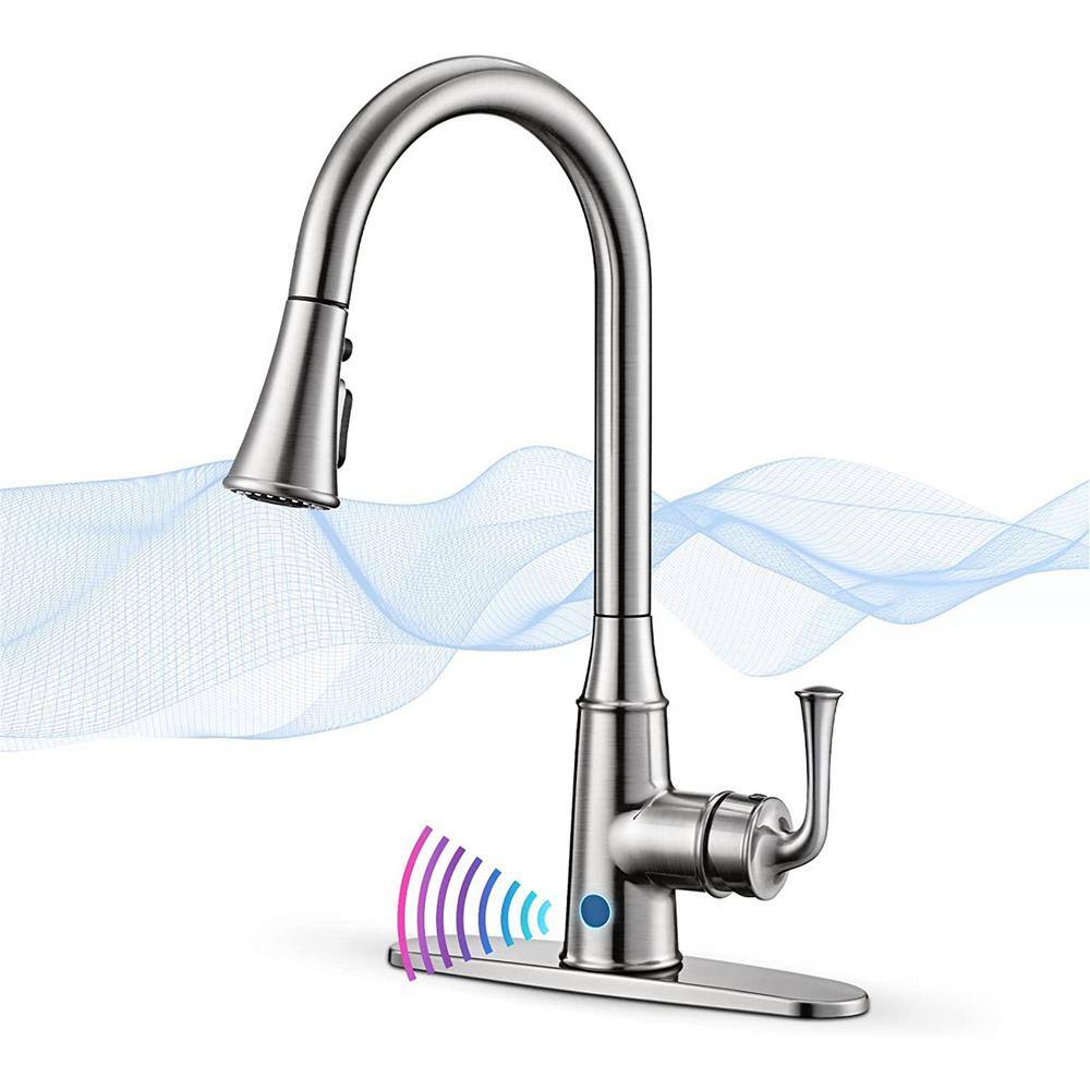 FLG Single Handle Touchless Pull Down Sprayer Kitchen Faucet with Pull Out Spray Wand 304 Stainless Steel in Brushed Nickel RD-0010-BN