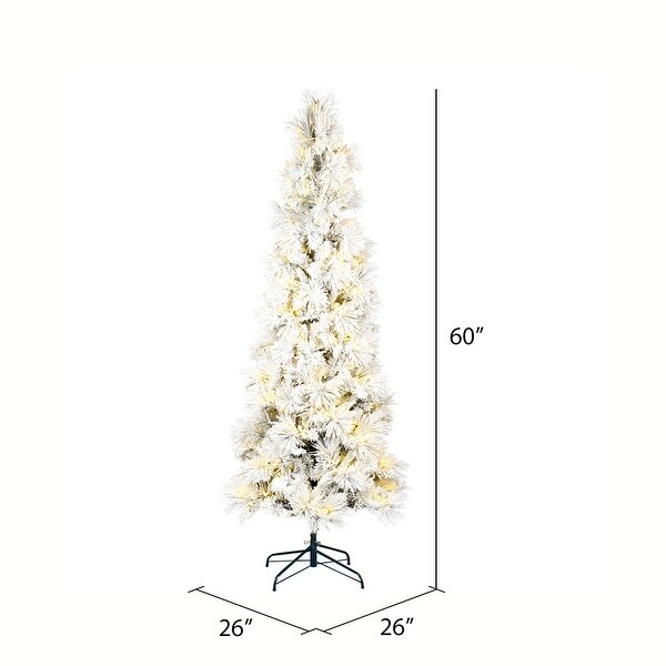 Vickerman 5' x 26 Flocked Atka Pencil Artificial Christmas tree，Warm White DuraLit® LED Lights