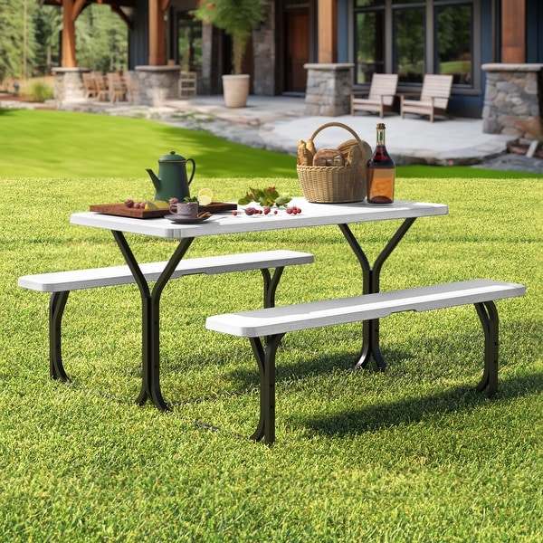 Moasis 6FT HDPE Outdoor Picnic Table Set Bench Set with Metal Base