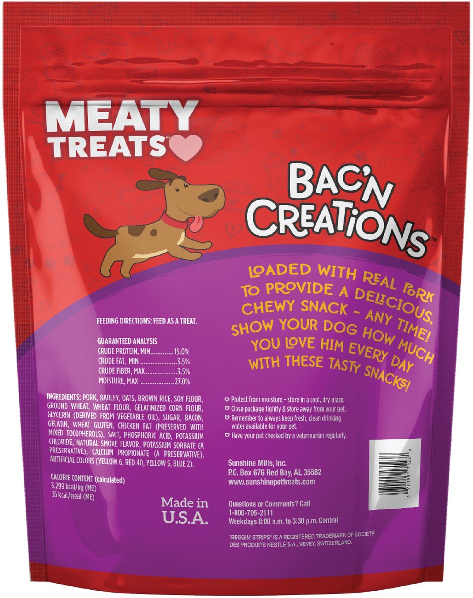 Meaty Treats Bac'n Creations Bacon Flavor Dog Treats， 40-oz bag