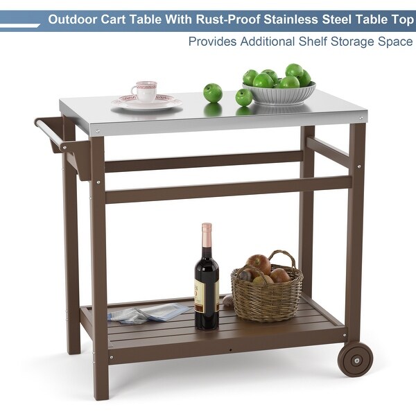 Outdoor Prep Cart Dining Table for Pizza Oven，Patio Grilling Backyard BBQ Grill