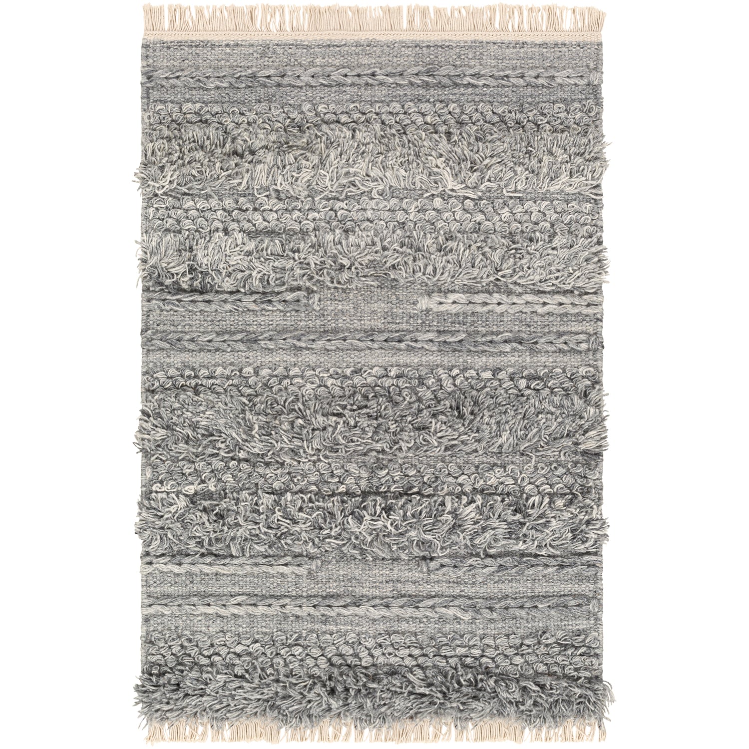 Lugano Hand Woven Rug in Medium Gray, Black, Cream