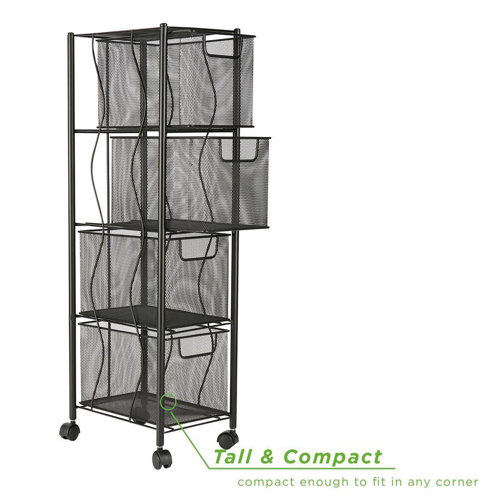 Mind Reader 4 Drawer Cart Rolling Mesh Office Cart File Storage Cart Utility Cart Heavy Duty Multi-Purpose Cart in Black 4OPDR-BLK