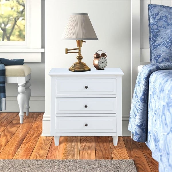 Modern Vintage 3 Drawer Wood Nightstand， White Wood Bedside Table， Side End Table for Bedroom， Living Room， Office - - 35651525