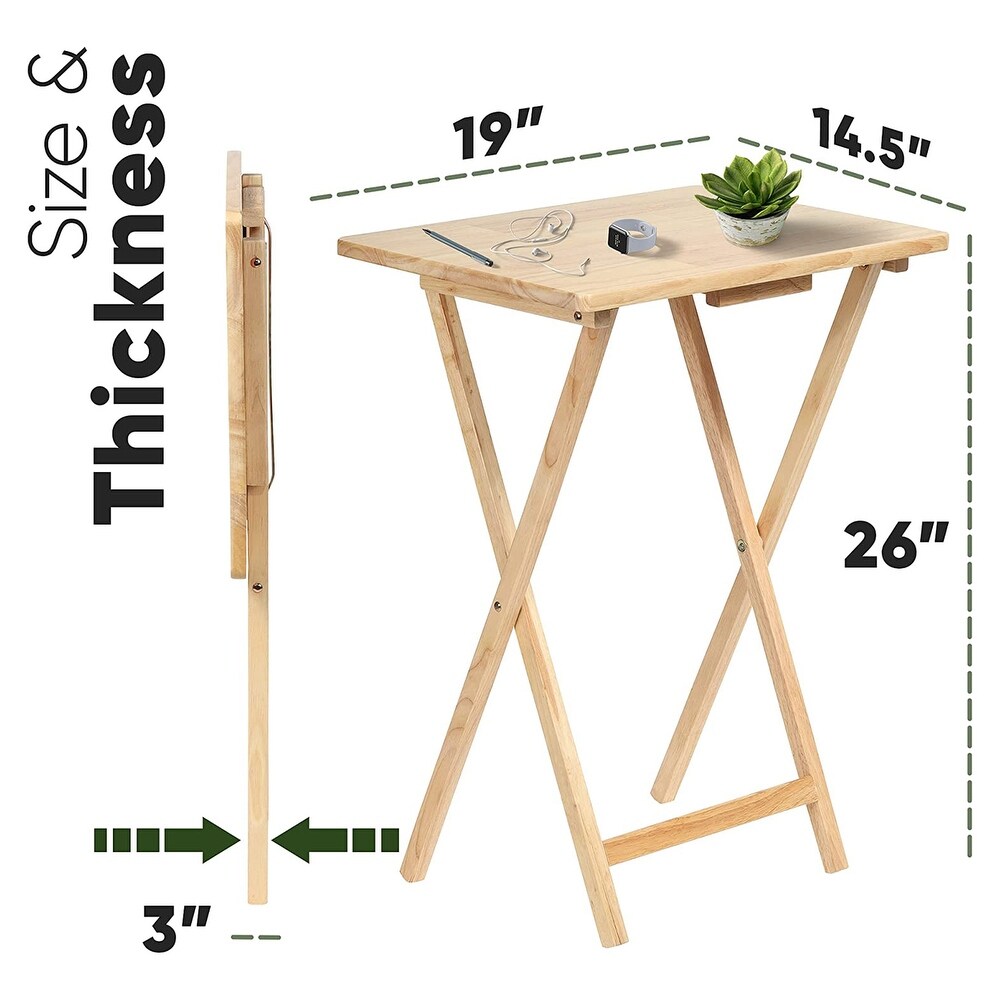 PJ Wood Folding TV Tray Tables with Compact Storage Rack 5 Piece Furniture Set   36.38