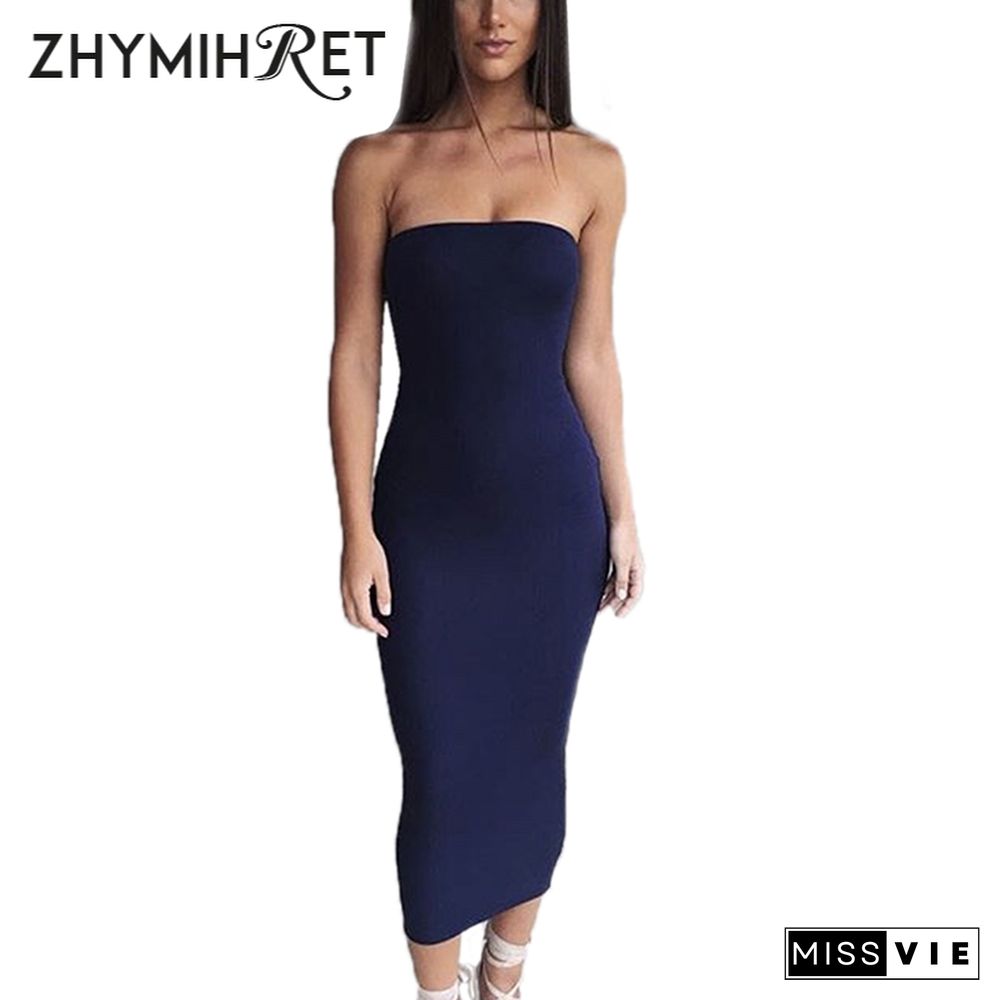 ZHYMIHRET Elegant Red Skinny Tube Dress Strapless Long Sexy Dress Backless Bandage Dress Party Night Off Shoulder Vestidos Femme