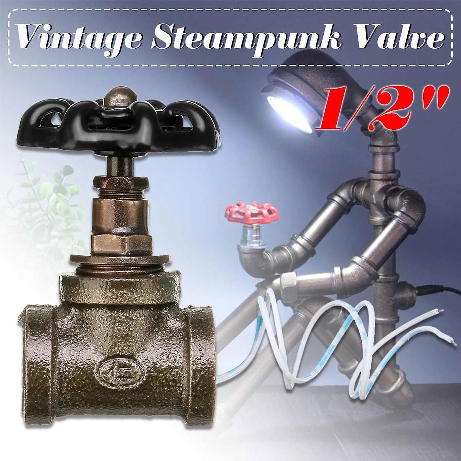 1/2 Inch Vintage Steampunk Lamp Stop Valve Light Switch With Wire Iron Valve For Loft Style Water Pipe Fixtures Lighting No.218424