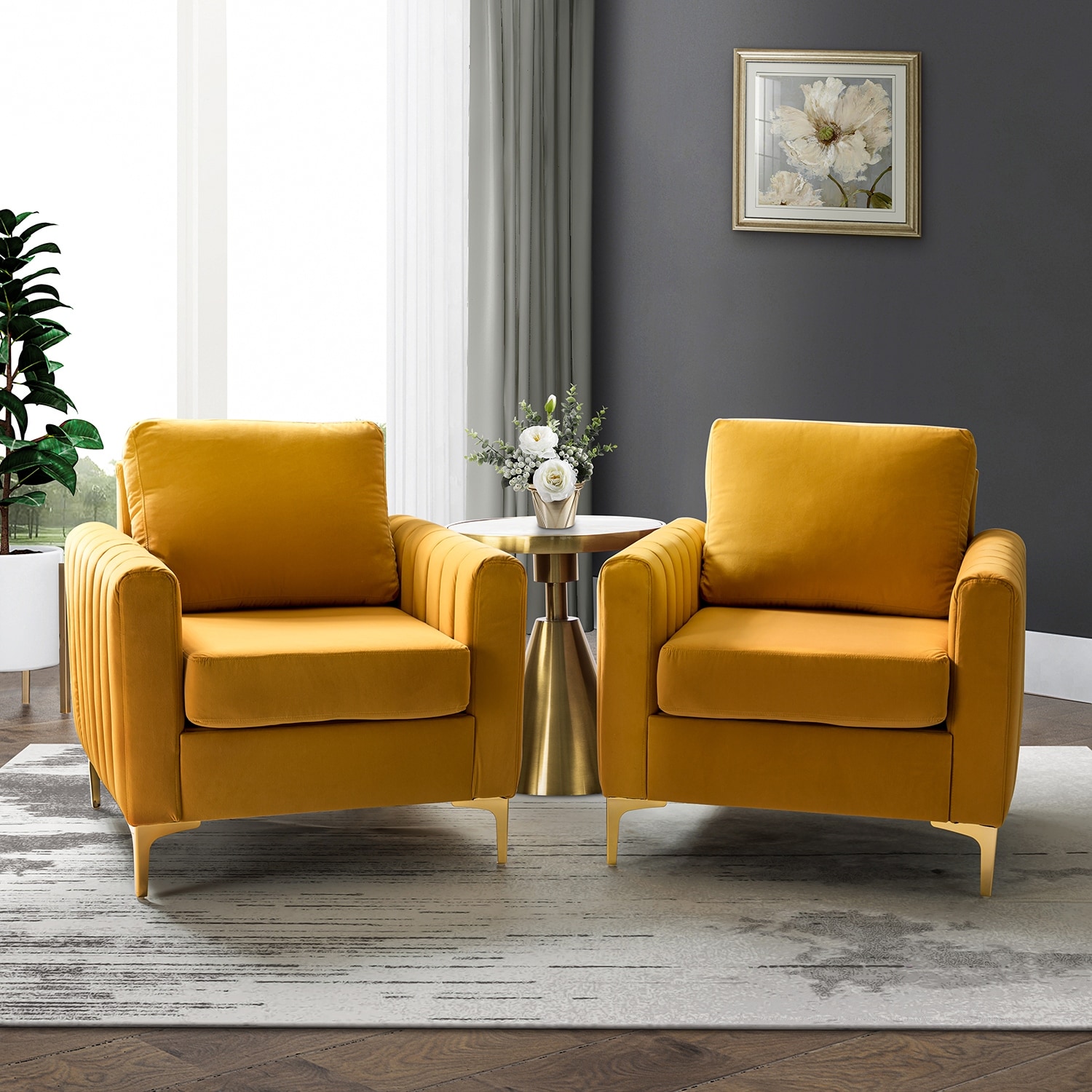 Ganymedes Contemporary Velvet Accent Arm Chair with Golden Legs Set Of 2 by HULALA HOME