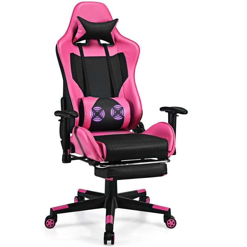 High Back E-Sport Massage Gaming Chair with Footrest & Headrest, Ergonomic PU Leather Gaming Seat, Video Game Chair Computer Chair