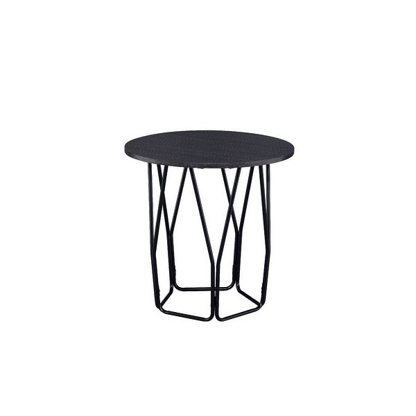 Industrial Style Wooden End Table with Metal Base， Black and Brown