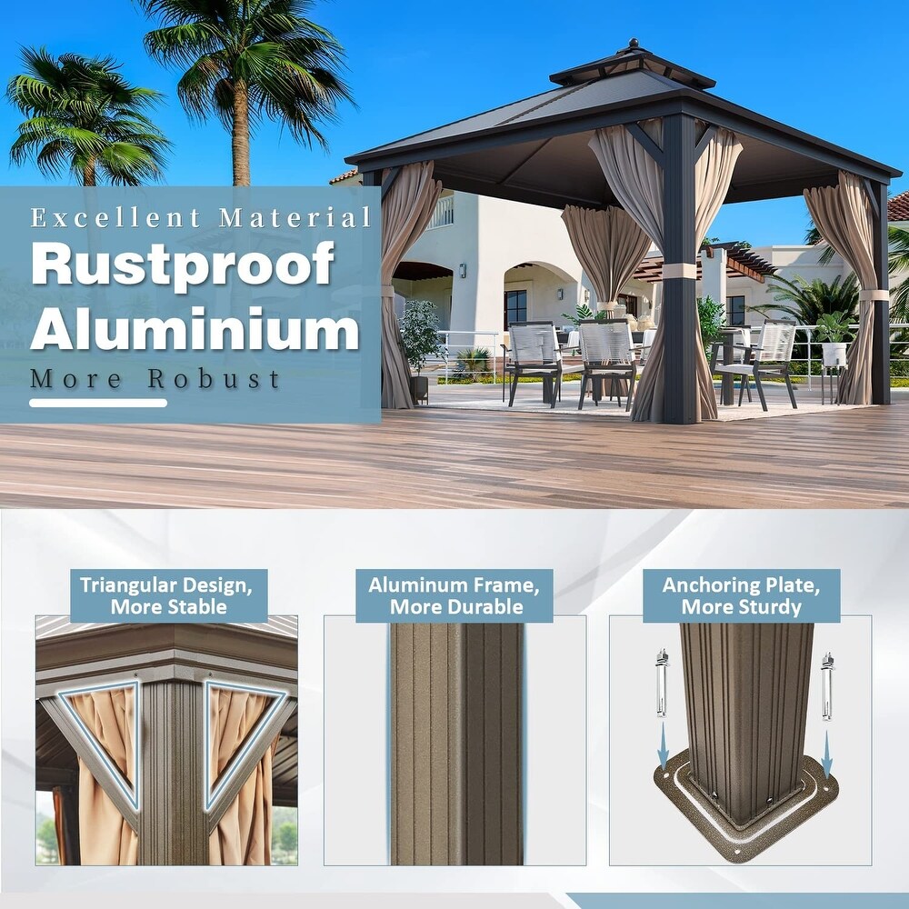 Outdoor Gazebo Pergola w Galvanized Steel Roof and Aluminum Frame  Prime Curtains   Netting Include