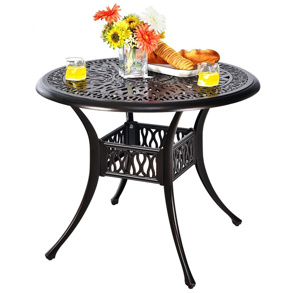 Gymax 36'' Outdoor Round Dining Table Cast Aluminum Patio Bistro Table