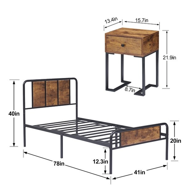 Taomika 2-pieces Bed with Wood Headboard and Nightstands Sets - - 35290546