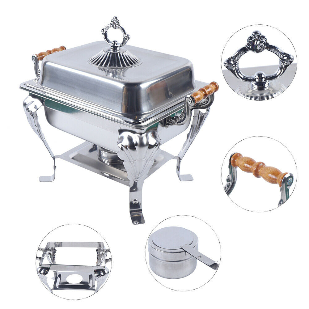 OUKANING Chafing Dish Half Size Food Warmer Stainless Steel Container with Wooden Handle