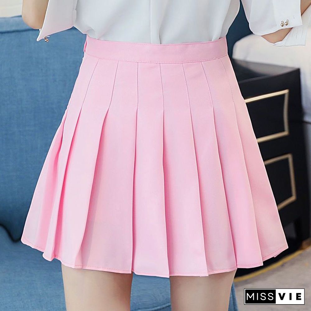 Preppy Style High Waist Solid Pleated Mini Skirt