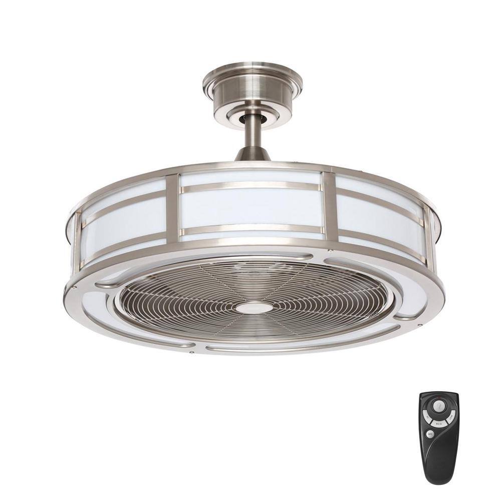 Home Decorators Collection Brette II 23 in. LED IndoorOutdoor Brushed Nickel Ceiling Fan with Light and Remote Control AM382B-BN