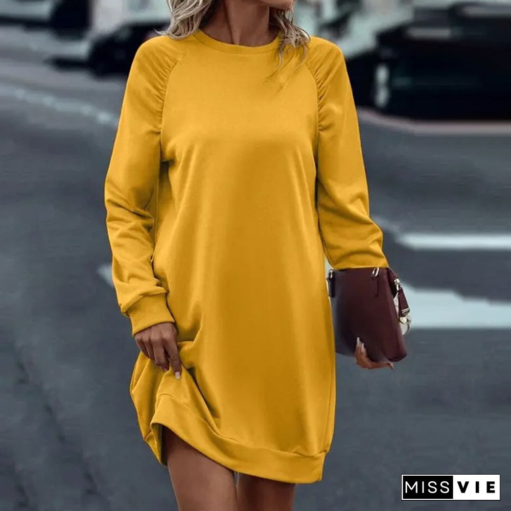 Yellow Plain Long Sleeve Mini Dress