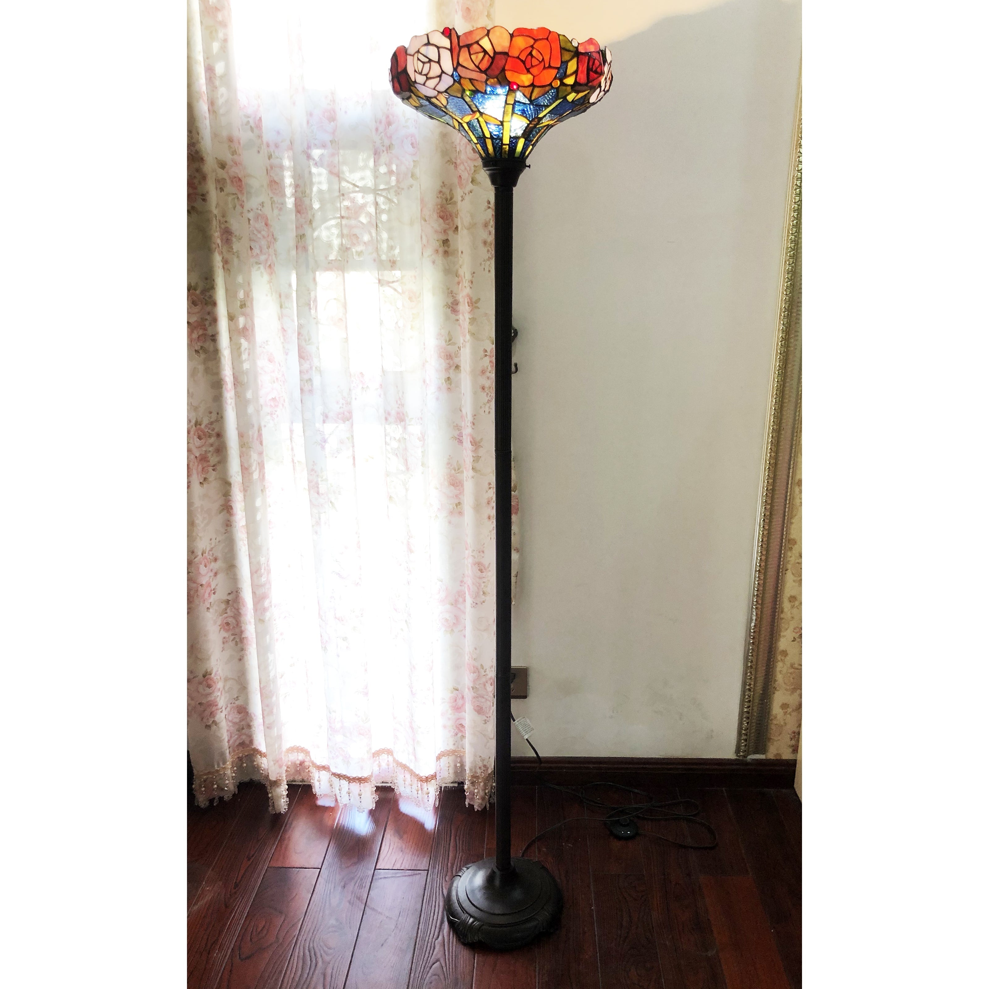 RADIANCE Goods -Style Floral Stained Glass Torchiere Floor Lamp 67" Height