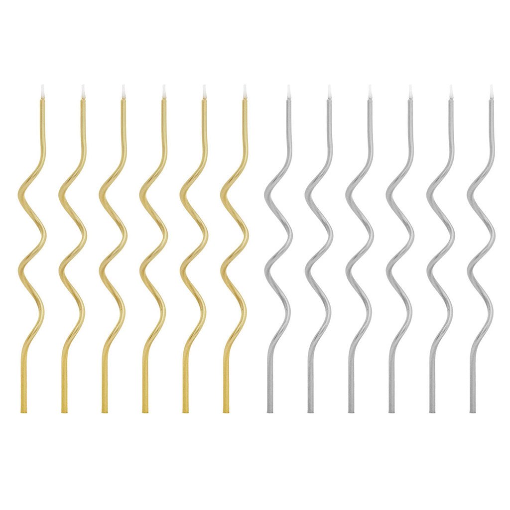 Hallmark  Metallic Gold and Silver Squiggle Birthday Candles, Set of 12