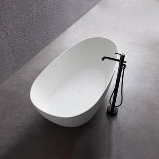 MEDUNJESS Luna 59 in. Stone Resin Solid Surface Matte Flatbottom Freestanding Bathtub in White FS302-1500