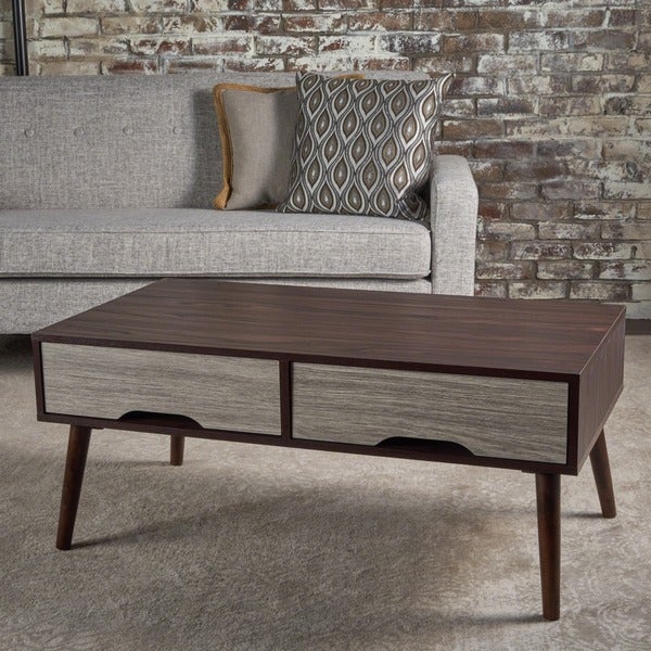 Noemi Mid Century Modern Rectangular Wood Coffee Table with Drawers by Christopher Knight Home