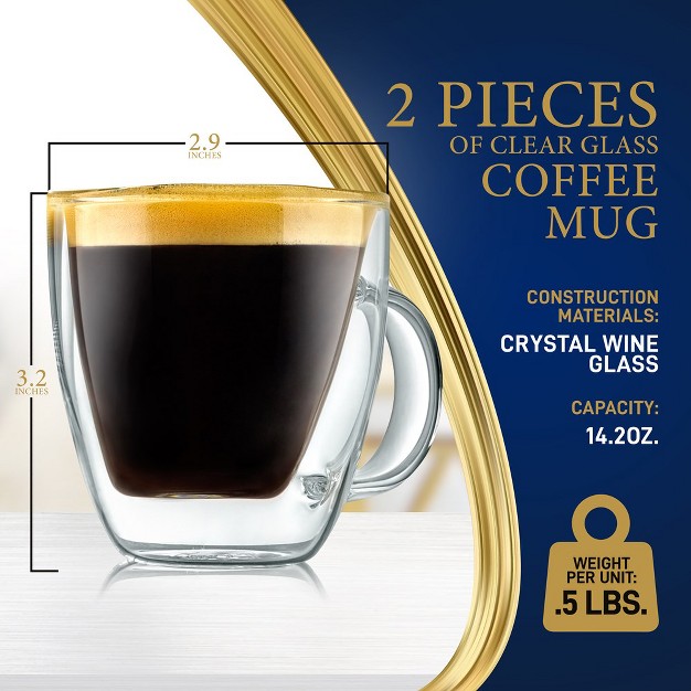 Nutrichef 2 Pcs Of Clear Glass Coffee Mug Elegant Clear Glasses With Convenient Handles For Hot And Cold Drinks