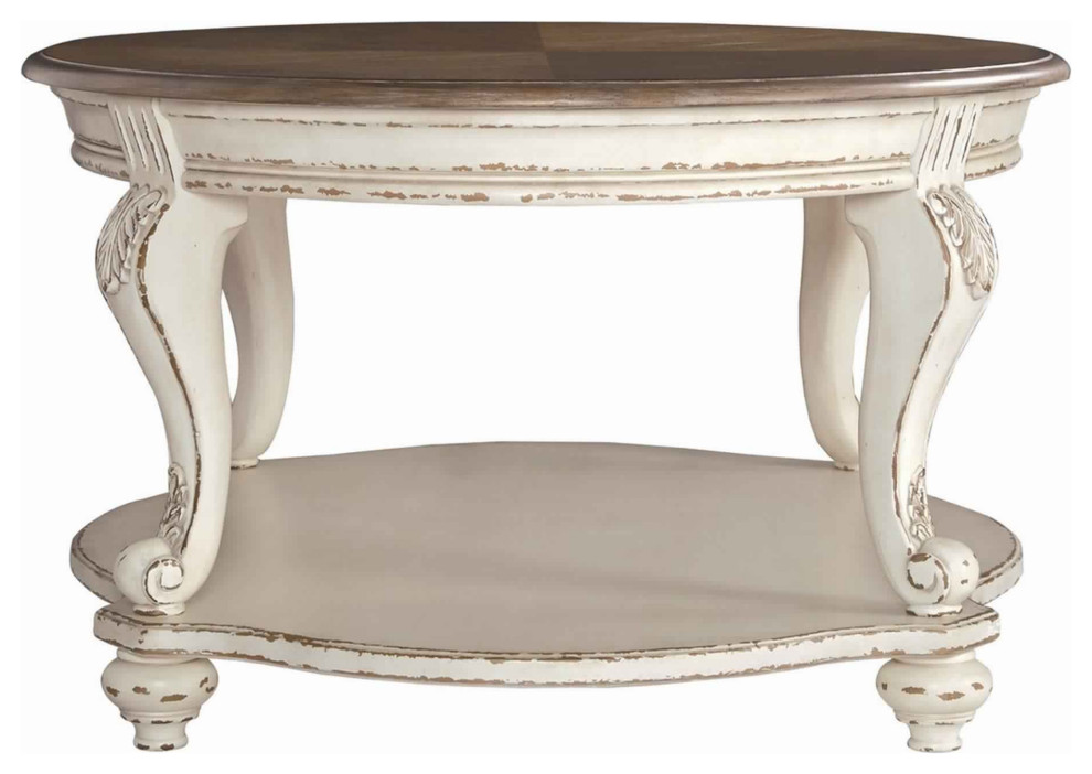 Benzara BM227591 Two Tone Oval Cocktail Table  Bottom Shelf  Antique White/Brown   French Country   Coffee Tables   by Uber Bazaar  Houzz