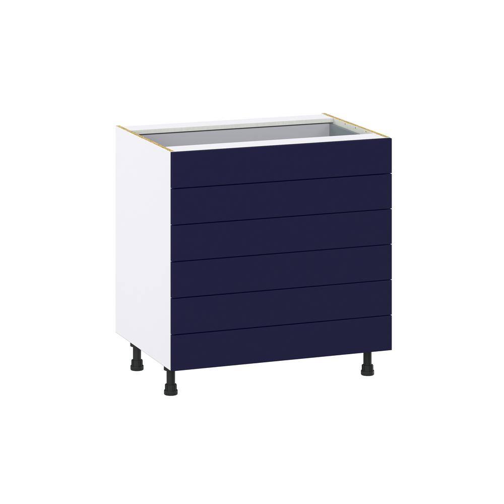 J COLLECTION 33 in. W x 34.5 in. H x 24 in. D Devon Painted Blue Shaker Assembled Base Kitchen Cabinet with 6-Drawers DSB6D33-DV