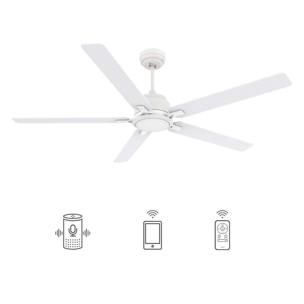 CARRO Essex 60 in Dimmable LED IndoorOutdoor White Smart Ceiling Fan with Light and Remote Works with AlexaGoogle Home