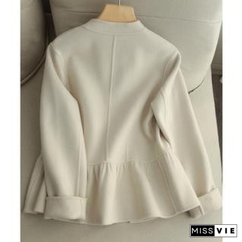 Luxury High End Handmade Woolen Lotus Leaf Short Coat Women