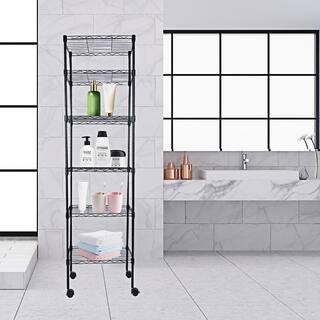 Tidoin Black Heavy Duty 6-Shelf Shelving Wire Shelving with Wheels and Hanging Hooks 17 in. W x 11 in. D x 63 in. H DHS-YDW1-967