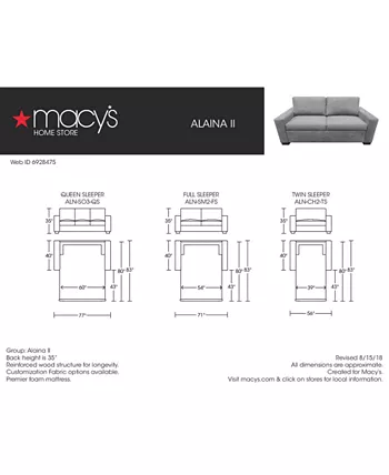 Furniture Alaina II 77 Fabric  Queen Sleeper Sofa Bed