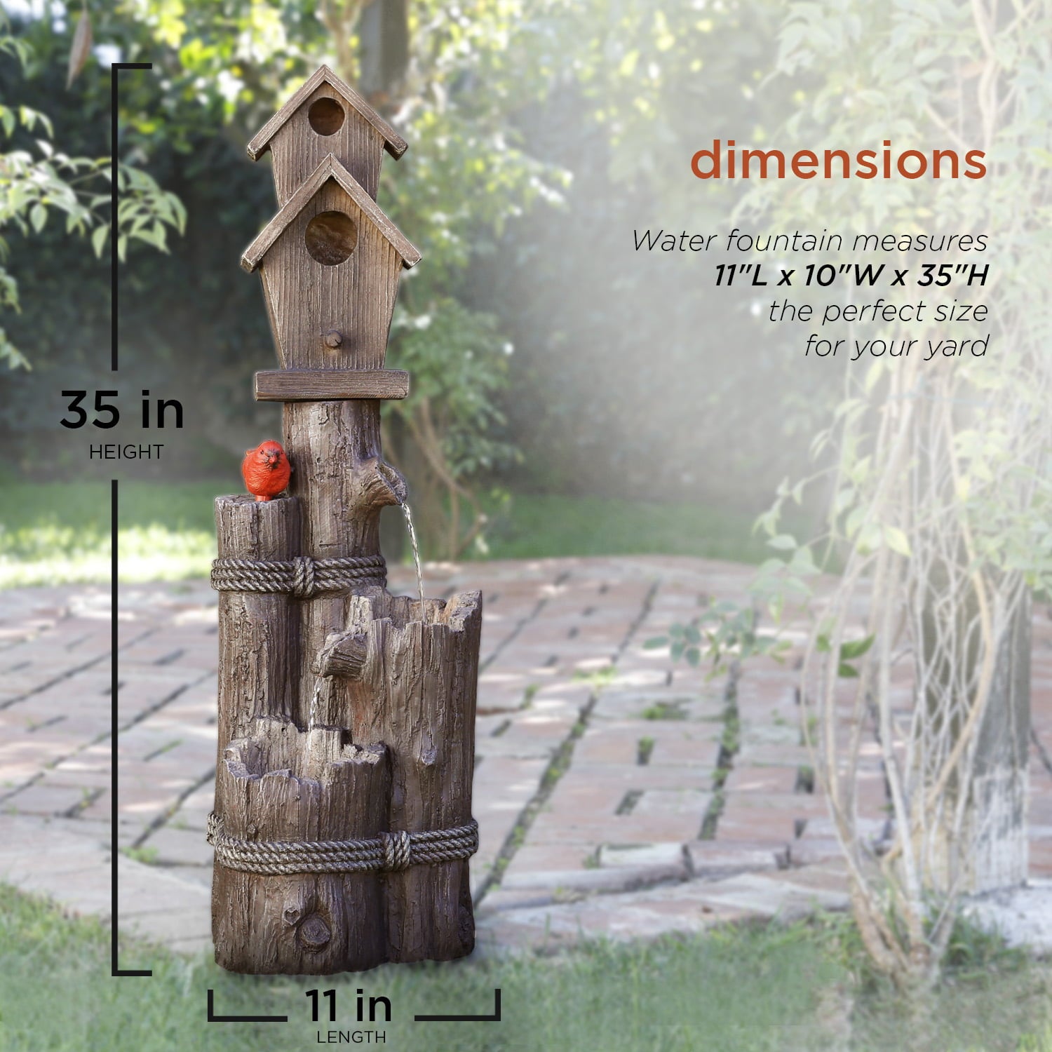 Alpine Corporation 35-Inch Fountain and Birdhouse with Cardinal Figurine