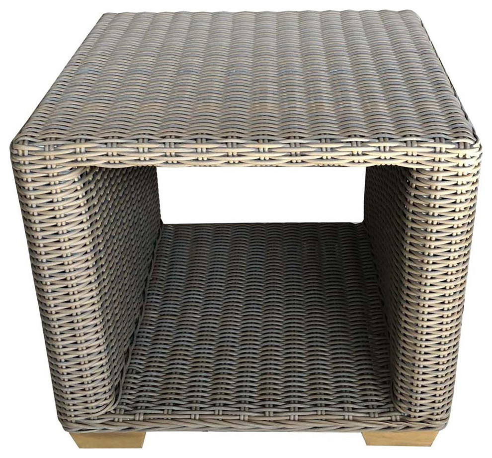 Side Table PADMAS PLANTATION NAUTILUS Powder Coated Aluminum Teak   Tropical   Outdoor Side Tables   by ShopLadder  Houzz