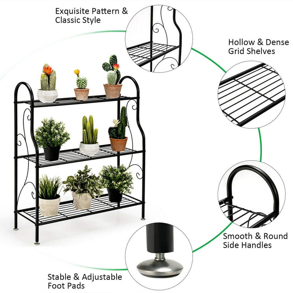 Gymax 3-Tier Metal Plant Stand Elegant Scrollwork Pattern Flower Display Shelf GYM05080