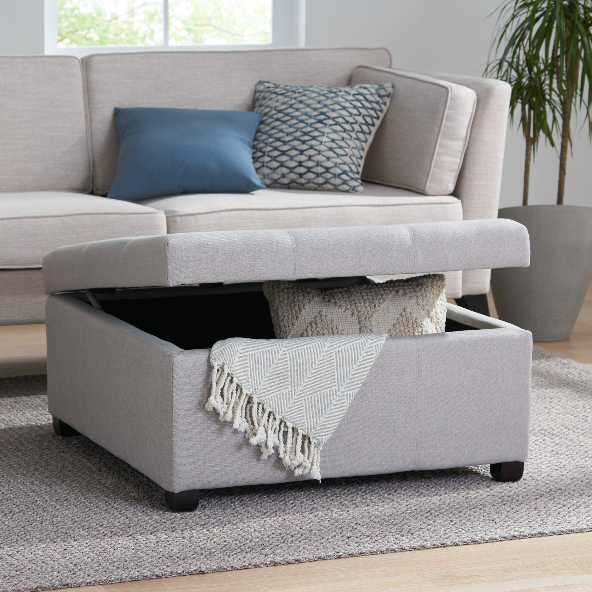 Carlyle Square Tufted Fabric Storage Ottoman Coffee Table