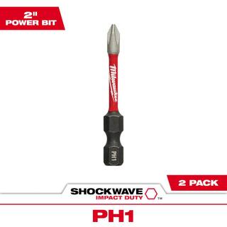 MW SHOCKWAVE Impact Duty 2 in. Phillips #1 Alloy Steel Screw Driver Bit (2-Pack) 48-32-4961