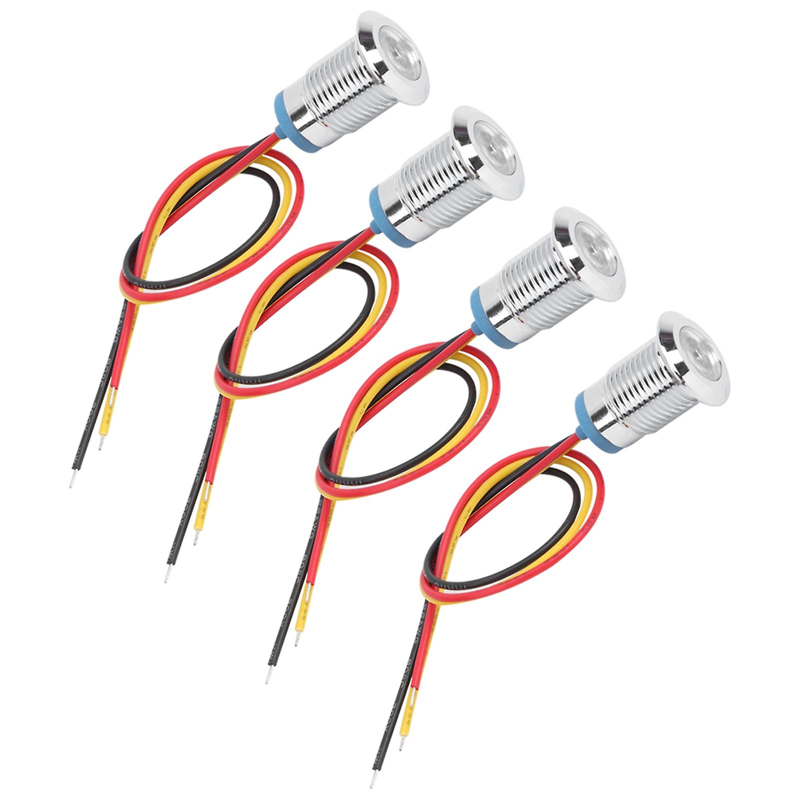 4 Sets Prewired Round Leds Waterproof Metal 2color Indicator Common Cathod 12mm 1224vred And Yellow