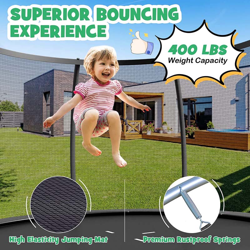 8/10/12FT ASTM Approved Outdoor Large Recreational Trampoline with Ladder & Enclosure Net Safety Pad