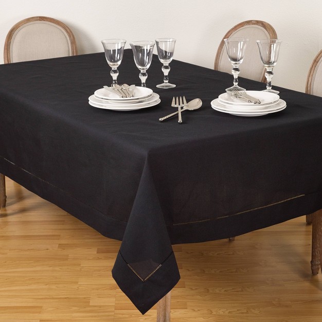 Tablecloth With Hemstitch Border Design Black Saro Lifestyle