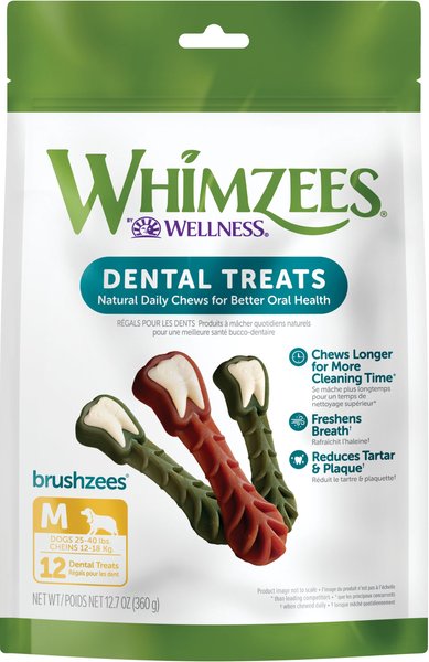 WHIMZEES Brushzees Medium Grain-Free Natural Daily Dental Dog Treats