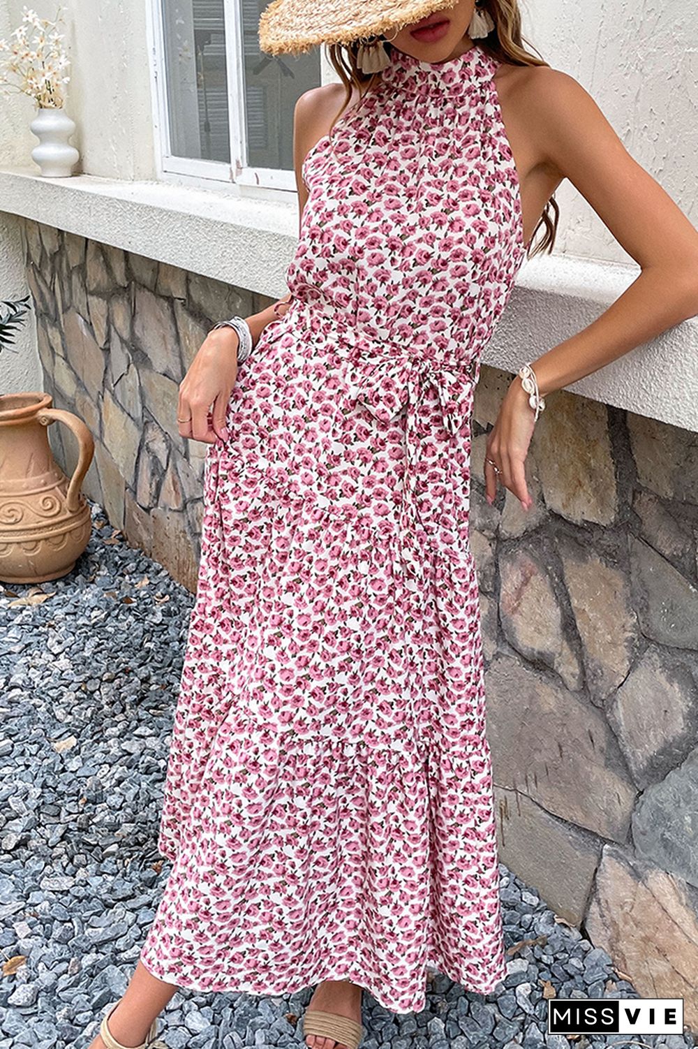 Floral Print Halter Dress Wholesale