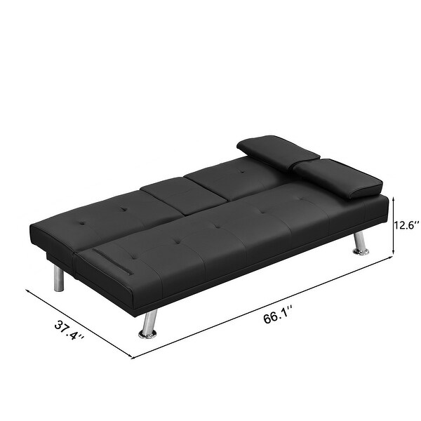 Wood Frame Futon sofa bed with Armrest， two holders