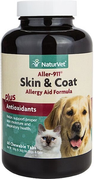 NaturVet Aller-911 Plus Antioxidants Chewable Tablets Allergy Supplement for Cats and Dogs